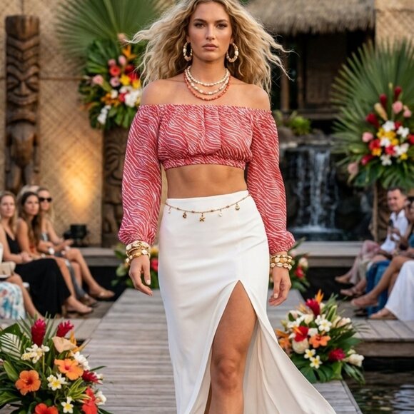 Michael Michael Kors Zebra Print Off Shoulder Blouse NWT Red White Resort S - Picture 4 of 10